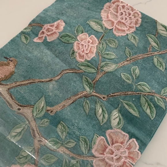Annie Selke Jolie Embroidered Blue Decorative Pillow Cover 16” X 24” Brand New